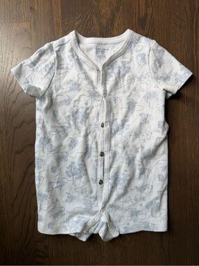 Ralph Lauren Baby Short Sleeve Romper - White with Light Blue Print